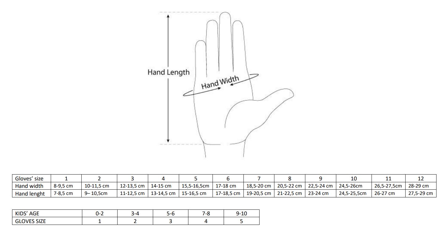 tabela rozmiarów rękawice Viking